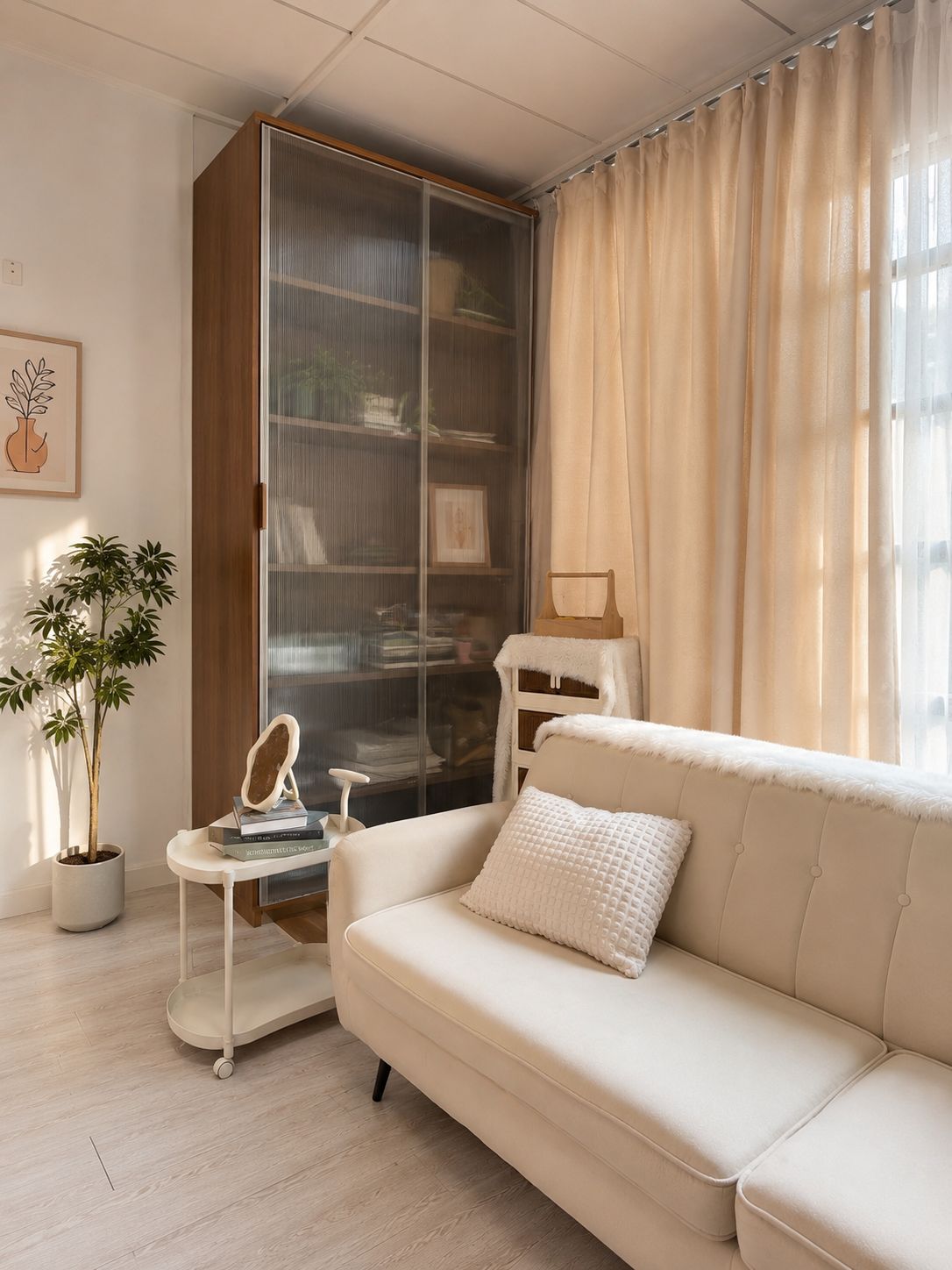 COCUT Studio interior - lounge set with wood cabinet